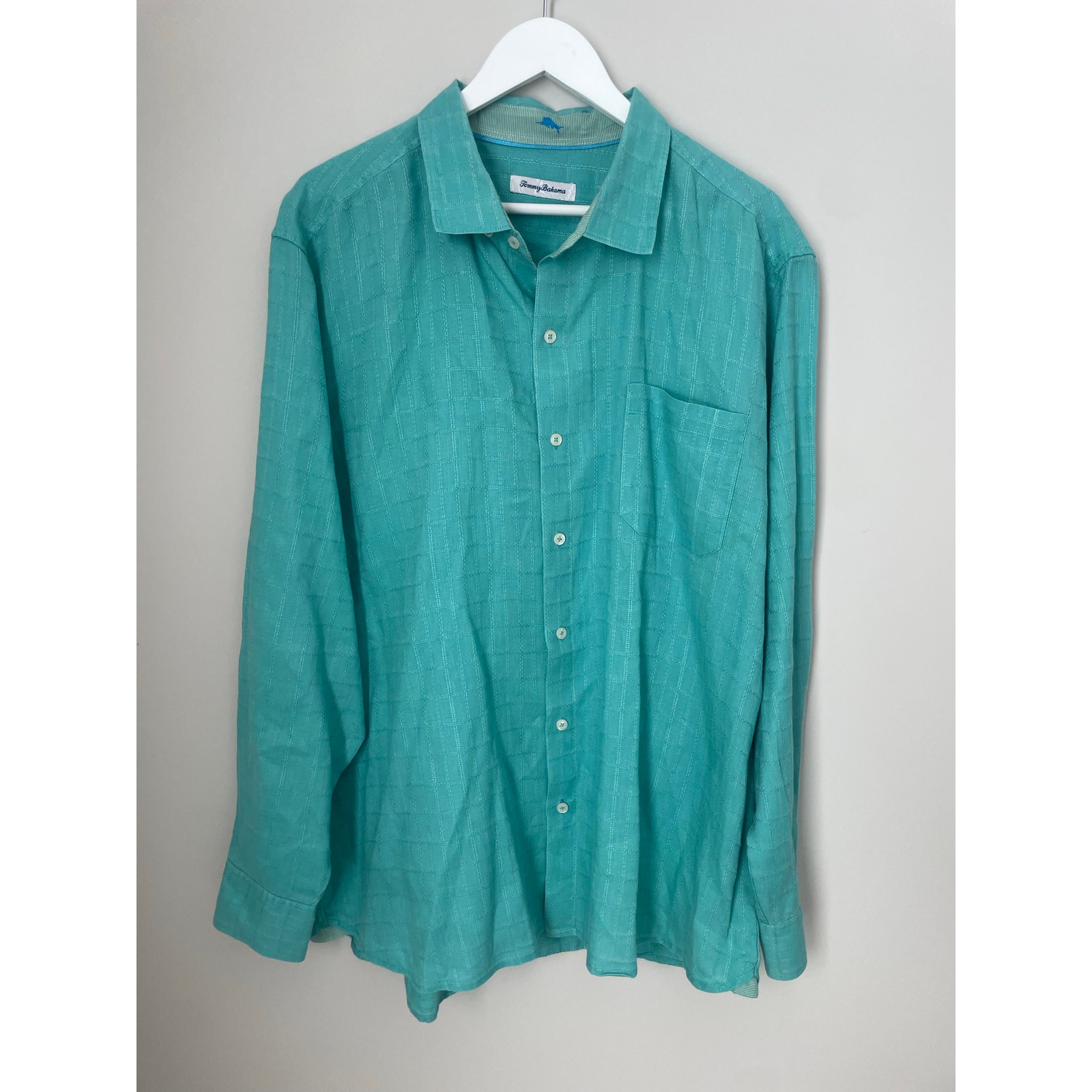 Tommy Bahama 100% Linen Button Down Shirt No Size Tag - Measures Xxl Teal